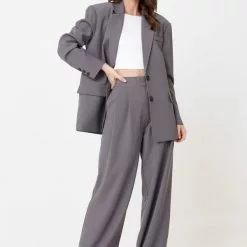 Hausen Suki Oversized Single Breasted Blazer In Cool Grey