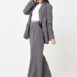 Hausen Suki Oversized Single Breasted Blazer In Cool Grey