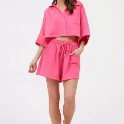 Hausen Button Down Cropped Shirt New