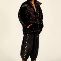 Farm Rio Black Embroidered Puffer Jacket