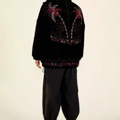 Farm Rio Black Embroidered Puffer Jacket
