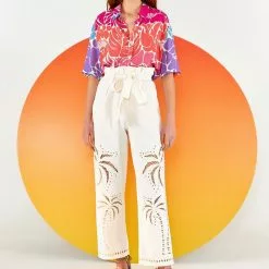 Farm Rio Palm Tree Richelieu Embroidered Pants New