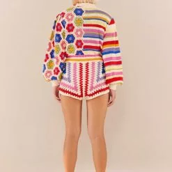 Farm Rio Rainbow Crochet Squares Shorts New