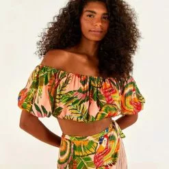 Farm Rio Macaw Leaves Crop Top New