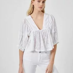 French Connection Abana Biton Broderie Linen Top New