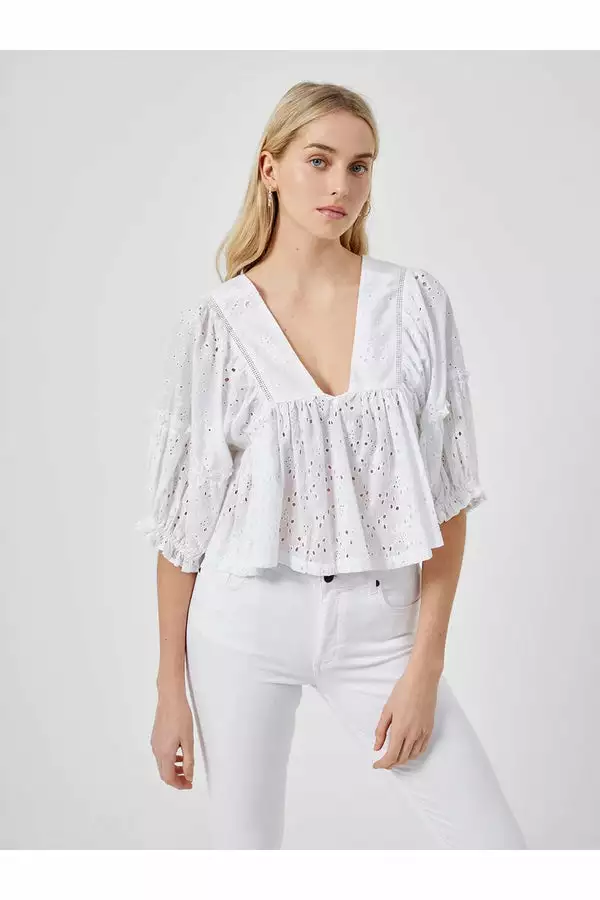 French Connection Abana Biton Broderie Linen Top New 1 French Connection Abana Biton Broderie Linen Top New
