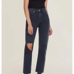 AGOLDE New Riley High Rise Straight Crop Jeans In Contraband