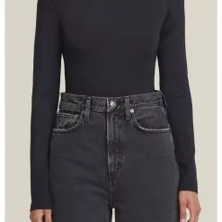 AGOLDE Sustainable Sylvi Square Back Body Suit In Black