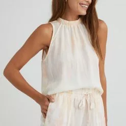 Bella Dahl Sustainable Elastic Neck Blouse In Sun Shadow Tie Dye