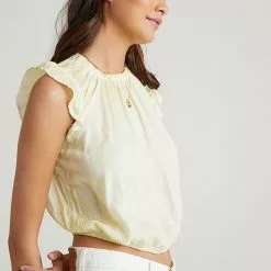 Bella Dahl Sustainable Ruffle Sleeve Elastic Waist Blouse