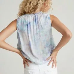 Bella Dahl Smocked Neck Tank In Irredescent Aqua Sustainable