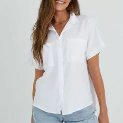 Bella Dahl Sustainable Slouchy Short Sleeve Button Down In White