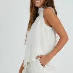 Bella Dahl Fray Tie Back Halter In Soft Sand