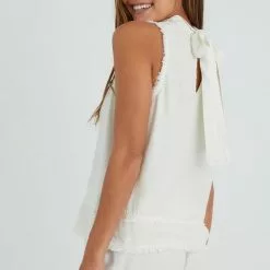 Bella Dahl Fray Tie Back Halter In Soft Sand