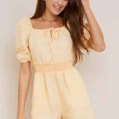 Bella Dahl Puff Sleeve Smocked Romper Sustainable