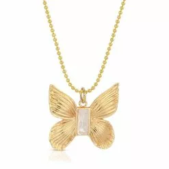 Elizabeth Stone Mini Butterfly Gem Necklace - Cracked Mother Of Pearl