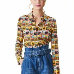 Alice & Olivia Willa Postcard Printed Blouse