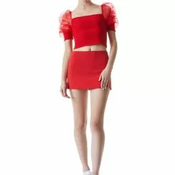 Alice & Olivia Lilia Crossover Skirt In Bright Poppy