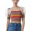 Alice & Olivia Arnelle Puff Sleeve Smocked Top New