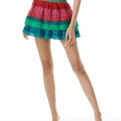 Alice & Olivia Bethie Smocked Tiered Mini Skirt New
