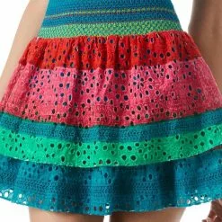 Alice & Olivia Bethie Smocked Tiered Mini Skirt New