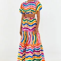 Farm Rio New Dancing Stripes Maxi Skirt