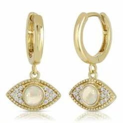 Elizabeth Stone Gemstone Evil Eye Huggie Hoop - Welo Opal