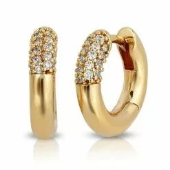 Elizabeth Stone New Astra Half Pave Huggies - Clear