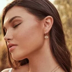 Elizabeth Stone Gemstone Evil Eye Huggie Hoop - Welo Opal