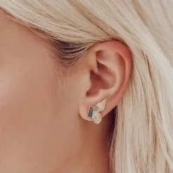 Elizabeth Stone Gem Butterfly Studs - Cracked Mother Of Pearl New