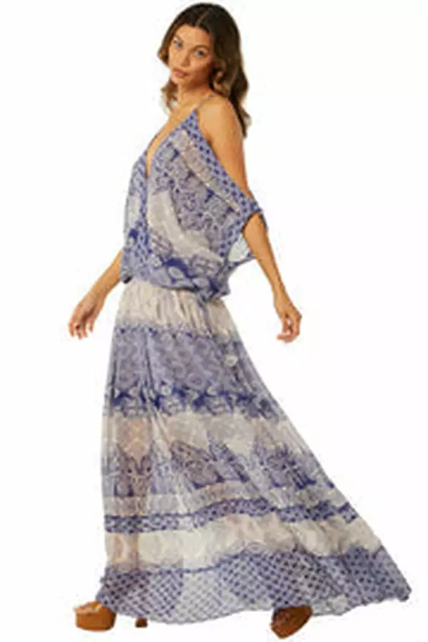 Misa Farah Dress In Majorelle Mixed Tile 3 Misa Farah Dress In Majorelle Mixed Tile