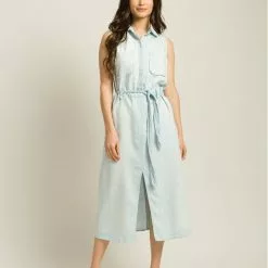 Bella Dahl Sleeveless Seamed Midi Dress - Seaspray Wash Sustainable