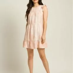 Bella Dahl Sustainable Ruffle Sleeve Tiered Dress In Dusty Rose