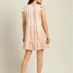 Bella Dahl Sustainable Ruffle Sleeve Tiered Dress In Dusty Rose