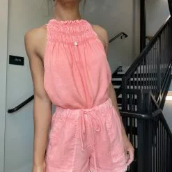 Bella Dahl New Hemline Exclusive Smocked Neck Halter Top In Canyon Sunset