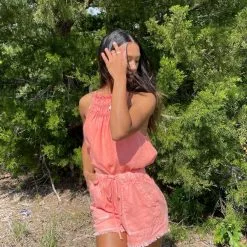 Bella Dahl New Hemline Exclusive Smocked Neck Halter Top In Canyon Sunset