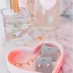 Tai Gold Cz Heart Stud Earrings Under $100