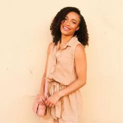 Bella Dahl Utility Romper In Warm Honey