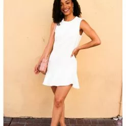 Hemline Exclusive Tulip Ruffle Dress In White