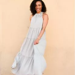Bella Dahl New Tiered Halter Dress In Washed Sage
