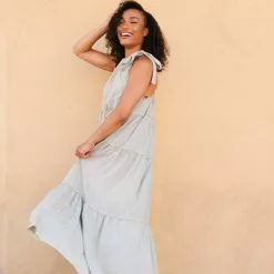 Bella Dahl New Tiered Halter Dress In Washed Sage