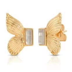 Elizabeth Stone Gem Butterfly Studs - Cracked Mother Of Pearl New
