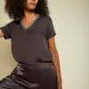 Nation LTD June Sateen V Neck In Liquid Metal Sustainable