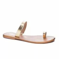 42 Gold Zola Leather Flat In Gold New
