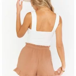 Show Me Your Mumu Rockie Ruffle Shorts In Tan