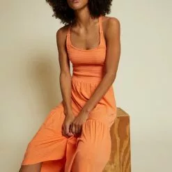 Nation LTD Sustainable Penelope Cross Back Midi Dress In Orange Crush