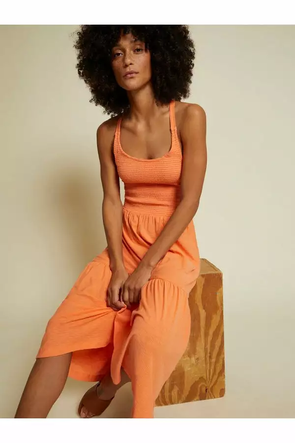 Nation LTD Sustainable Penelope Cross Back Midi Dress In Orange Crush 1 Nation LTD Sustainable Penelope Cross Back Midi Dress In Orange Crush