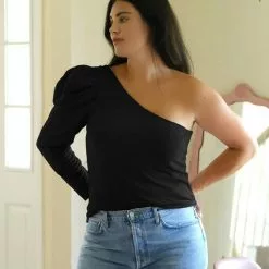 Nation LTD Sabrina One Shoulder Party Tee In Black New