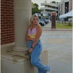 Hemline Exclusive Linen Pippa Top In Purple And Yellow New