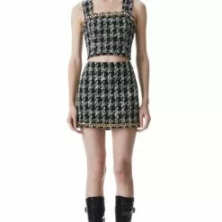 Alice & Olivia Coralie Chain Trim Crop Top